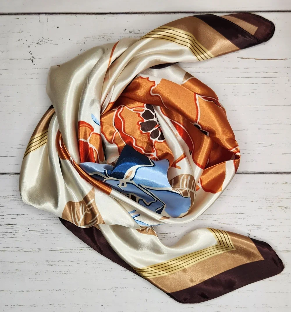 Flower Bomb Brown Silky Satin Scarf IP