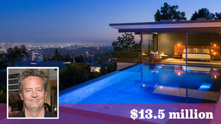 Actor Matthew Perry has listed his home in the Bird Streets of Hollywood Hills West for sale at $13.5 million. (Michael McNamara / Shooting LA | Inset: Getty Images)