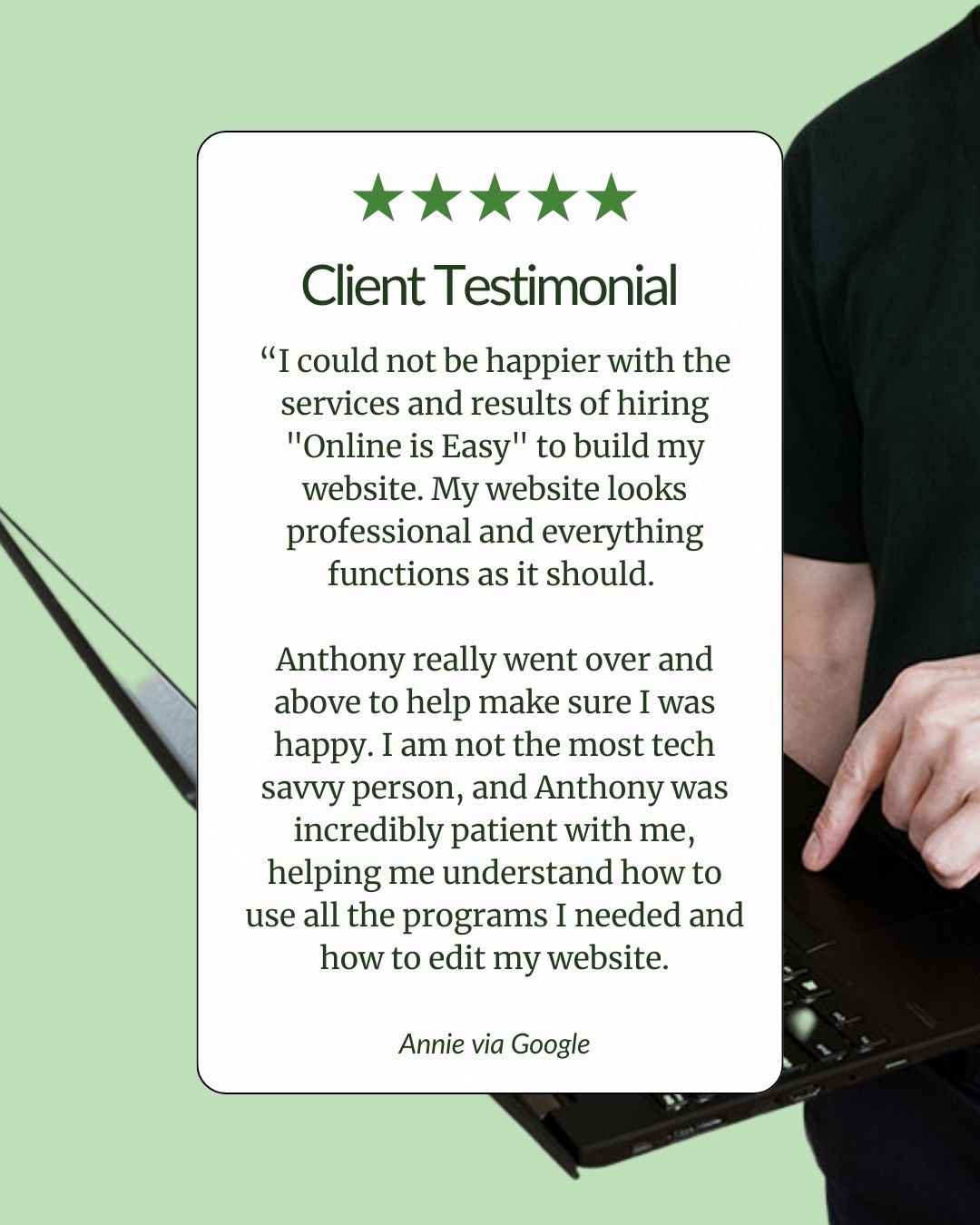 At Online is Easy, we don't just build websites for you - we also provide training so that you are empowered to manage them as well! We take a lot of pride in being able to support our clients, every step of the way.

Get in touch today 😊 Book in fo