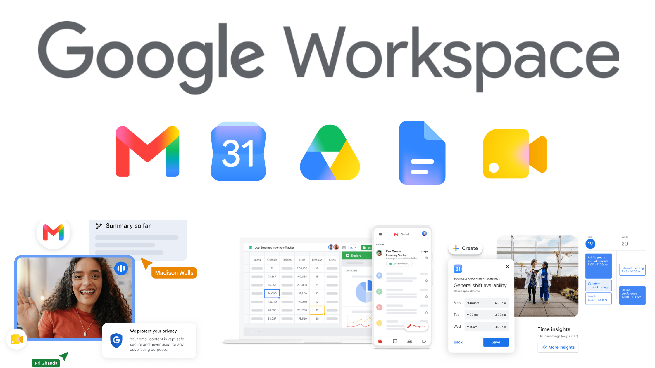 Google Workspace productivity suite logo and app icons with mobile iPhone interface mockups configured for business by Online is Easy.