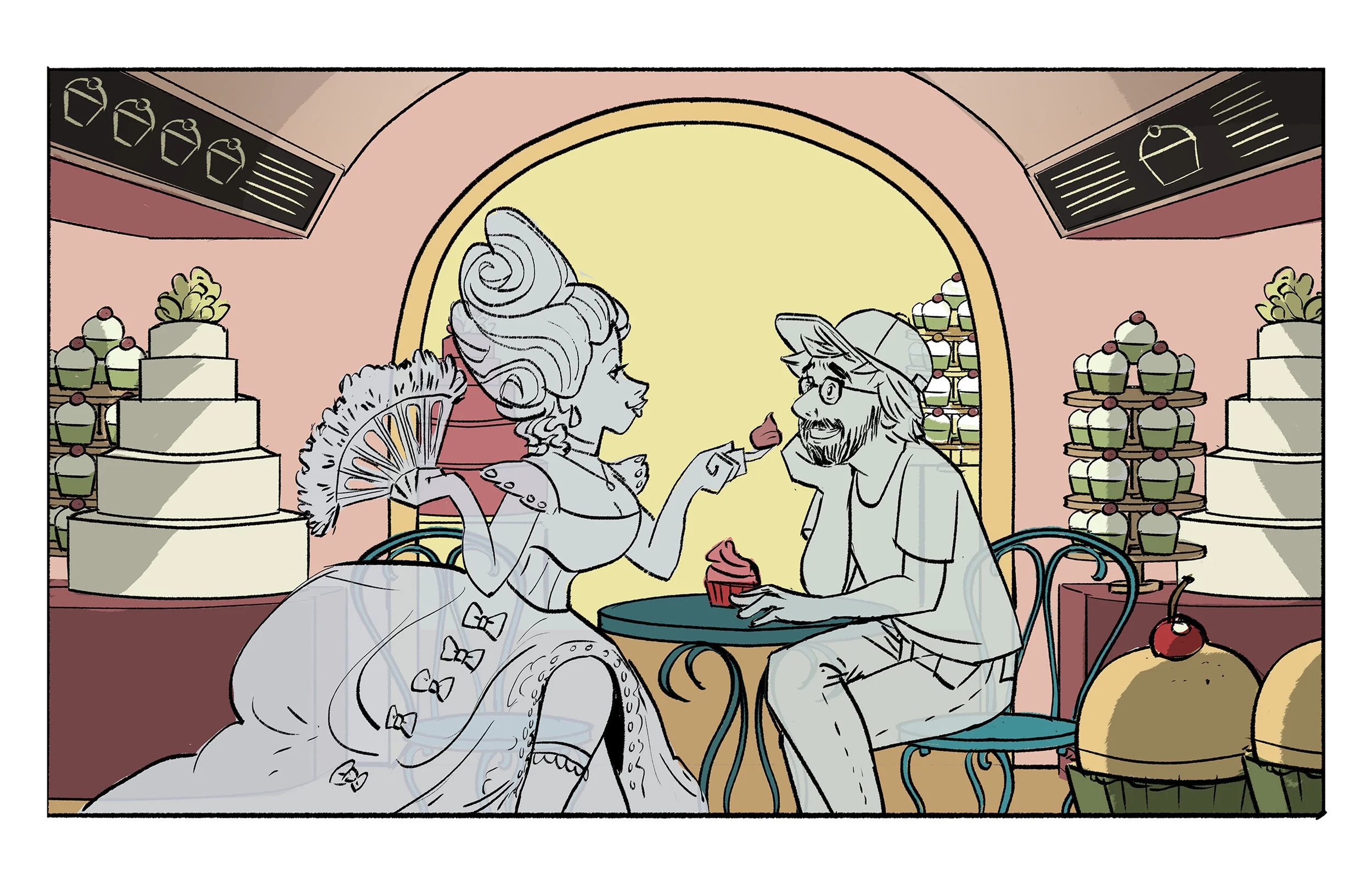 An after hours romantic date between Ghost Marie Antoinette and Ghost Fogel.