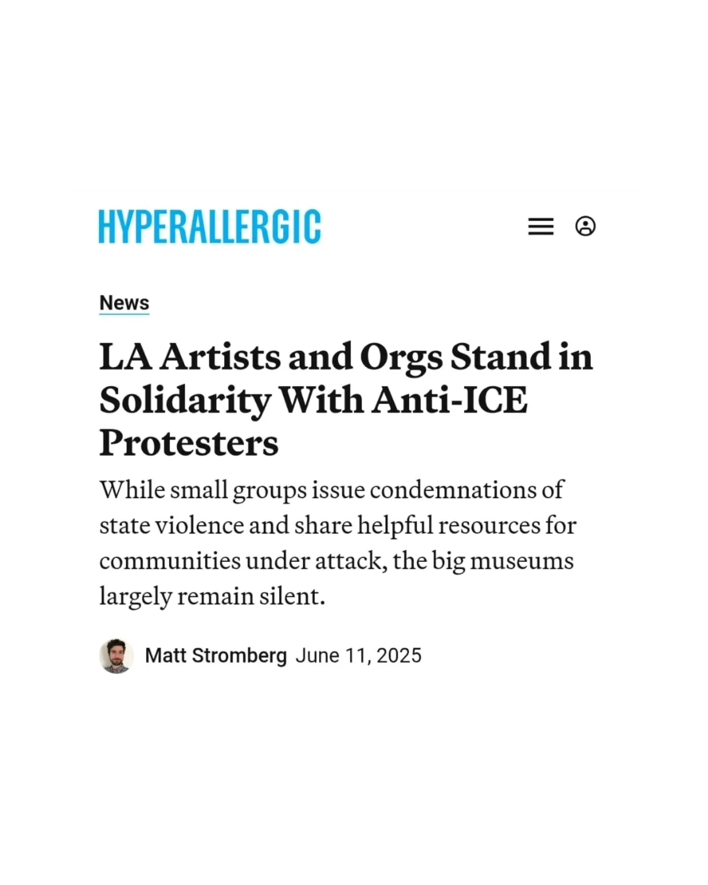 We got interviewed by @hyperallergic for an article about LA artists and organizations in solidarity with immigrants and  anti-ICE protesters βπΌβπ½πͺπΎ 
Among other powerful creators doing their part: @kiyogutierrez @patrick_martinez_studio @laloal