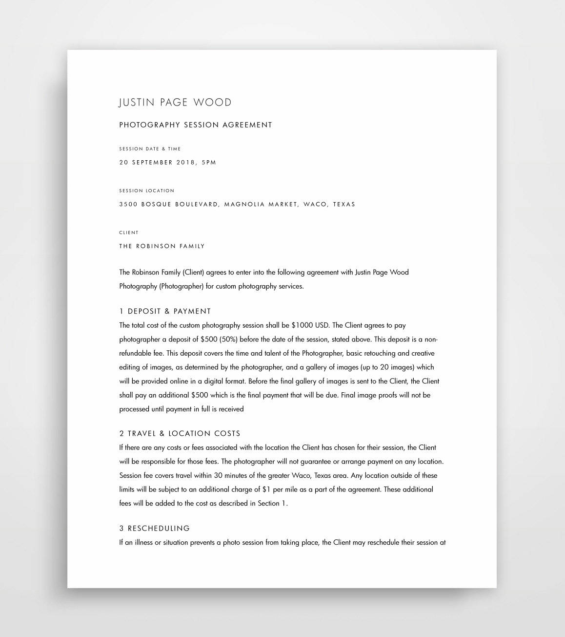 Photography Agreement Template