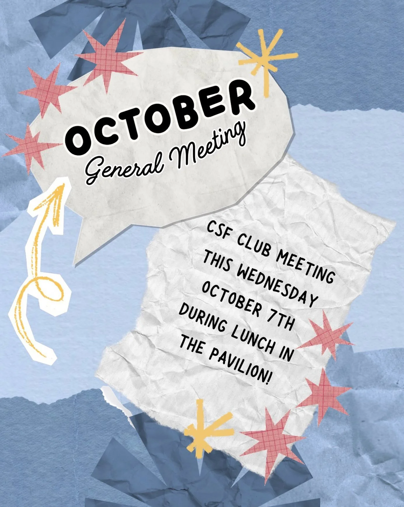 HEY CSF!!!

There will be a general meeting this Wednesday in the pavilion at lunch! See you there‼️🫵