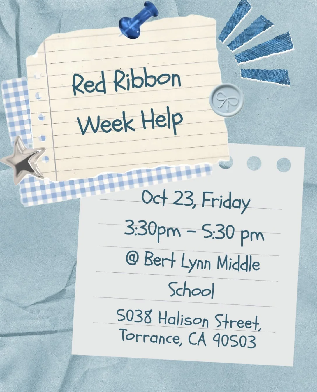Hi CSF members! We have a new event! 

Help Bert Lynn PTSA prepare and design for Red Ribbon Week! Sign up ASAP and get ahead on points with the limited time we have‼️‼️