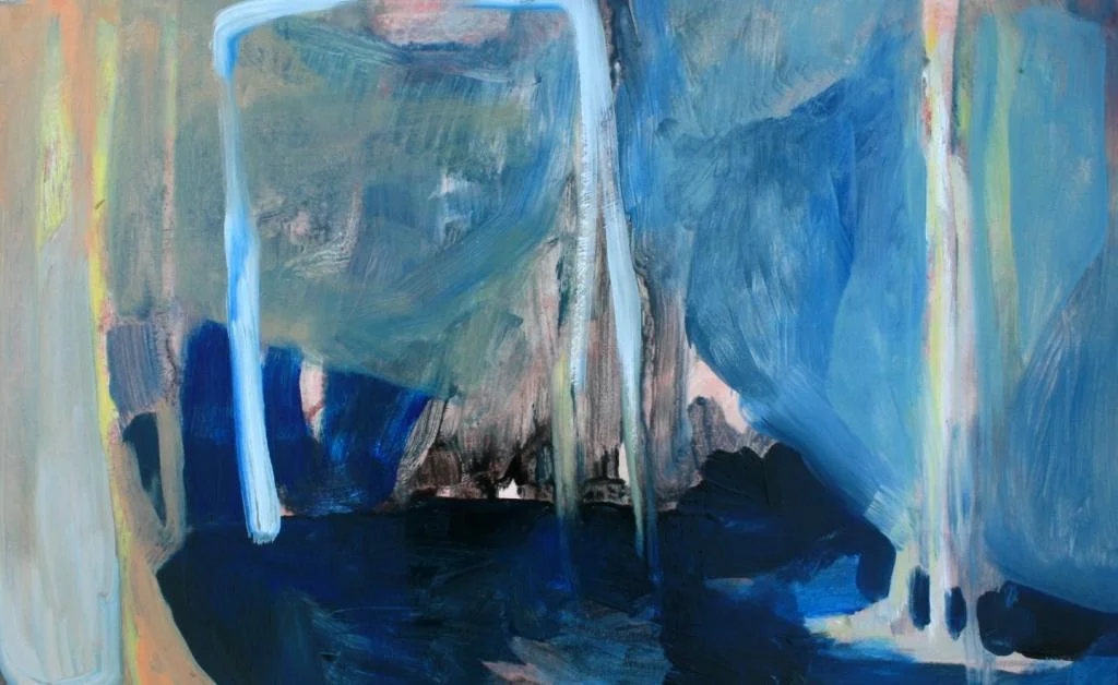 oil on 600gsm card I made this painting from photographs, video, sketches, and my memory of the waterfalls on Mt Taranaki - I visited there again at Easter this year. The water is so beautiful and cool, and the rocks drip... I wanted to somehow paint some of this.