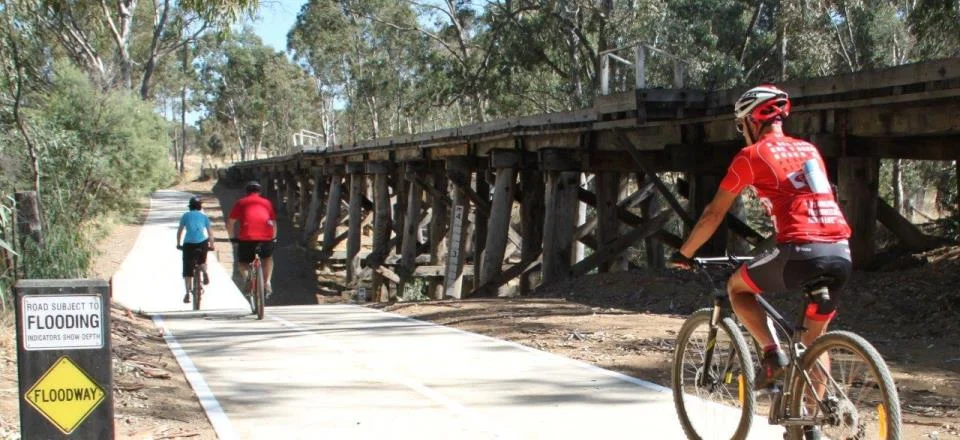 Ride the  Castlemaine Maldon Rail Trail  which travels alongside the Victorian Goldfields Railway. &nbsp;An 18km ride each way, (or take the steam train one way) and spend a few hours in Castlemaine.&nbsp;Click the image above for more information.