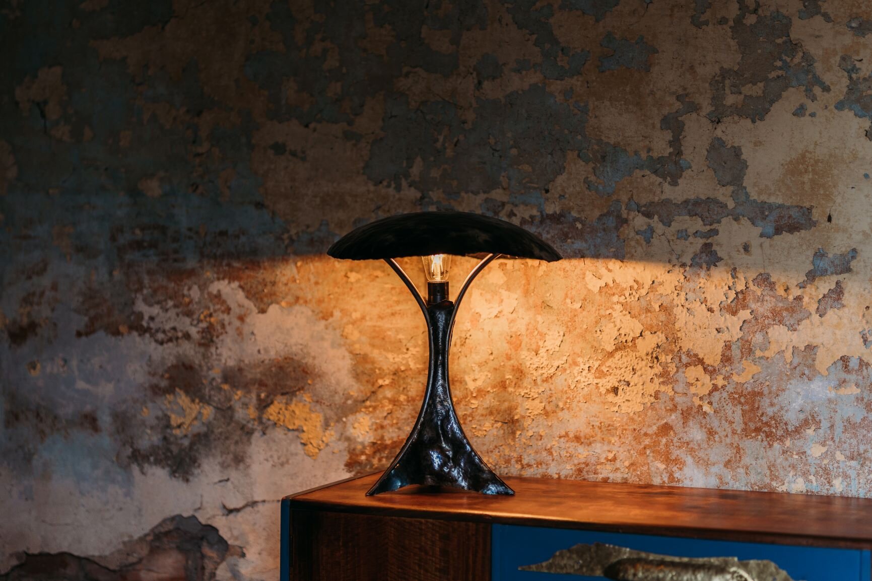 Steel Shroom Table Lamp, Sculptural luxury Lighting 