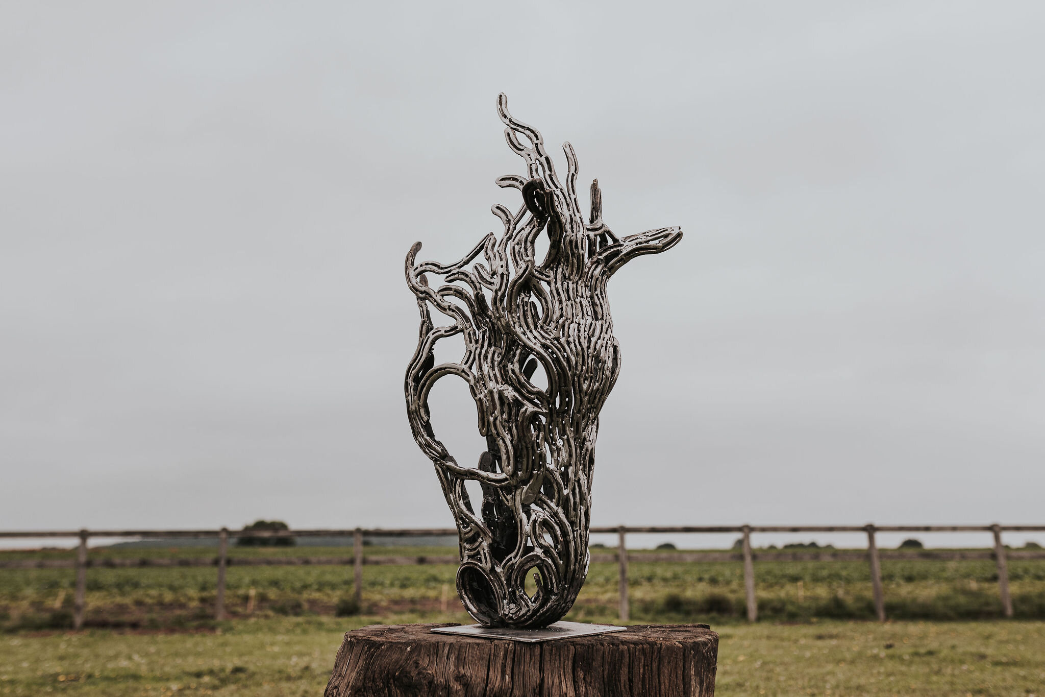 Metal Horse Head Sculpture, Horse Grazing made from horseshoes