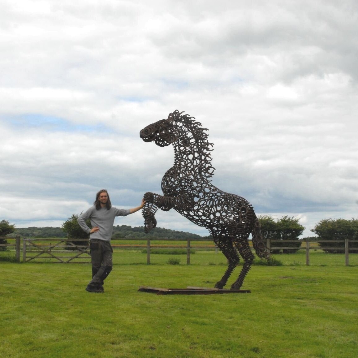 Full scale Rearing horse Sculpture made from horseshoes