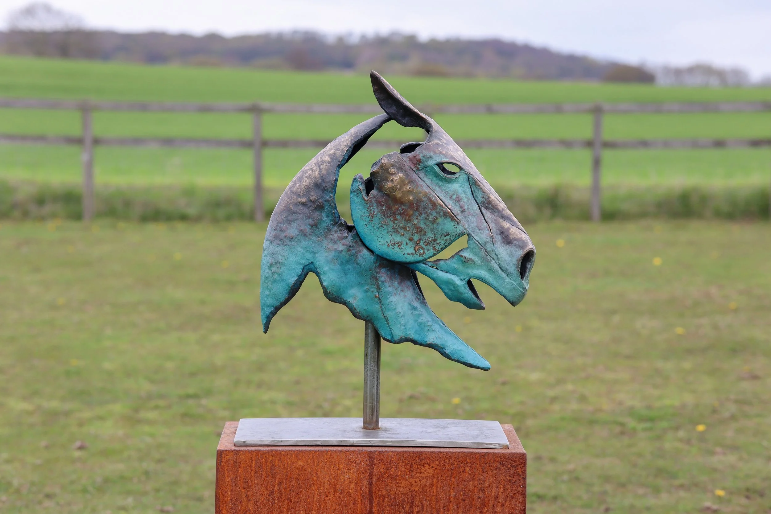 Bronze horse head sculpture