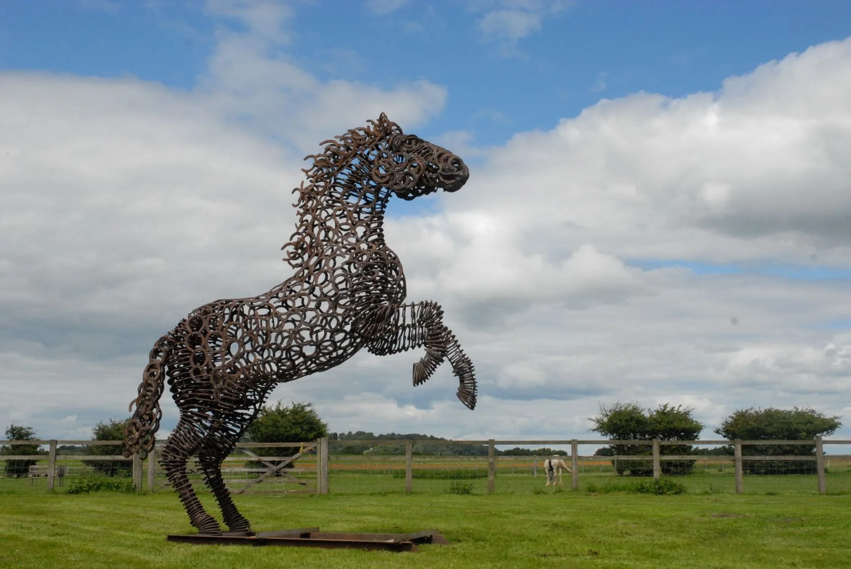 rearing horse made from horseshoes