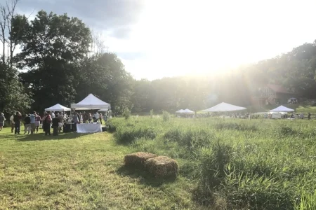 A view from the creek - each tent had underneath it one farmer, one chef, and hundreds of small dishes that they crafted together.