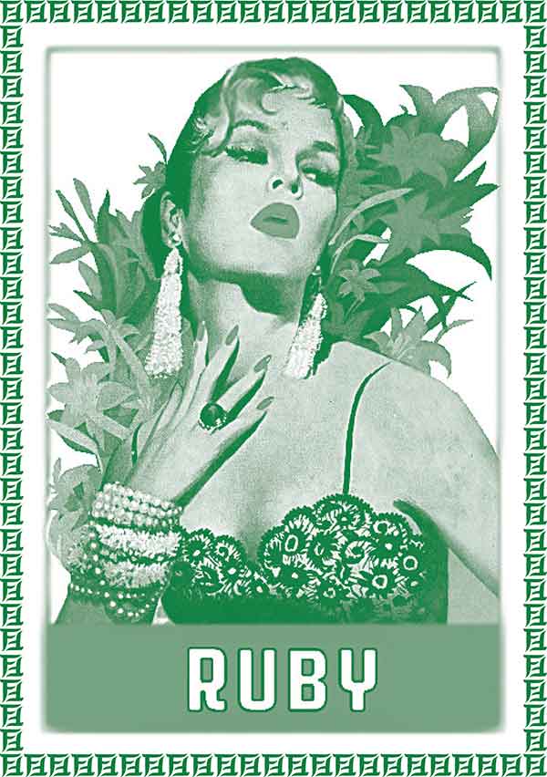 Ruby Feminine. I created this huge perfume to honor a fabulous woman and grand patron of the arts. If you enjoy big florals, you'll love this unforgettable scent of flowers and women who change the world with their bold spirit. Narcissus, Jasmine Sambac, Black Currant, Apricot, Buena Vista Lavender, Moroccan Rose, and Vanilla are the primary ingredients of this gem.