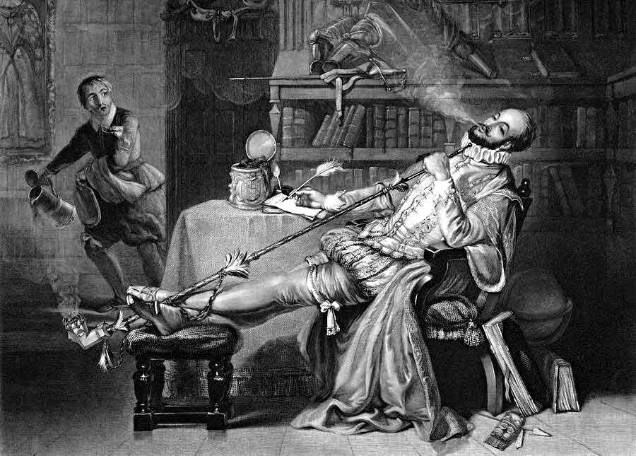 "Raleigh's First Pipe in England" from Frederick William Fairholt's Tobacco, its history and associations
