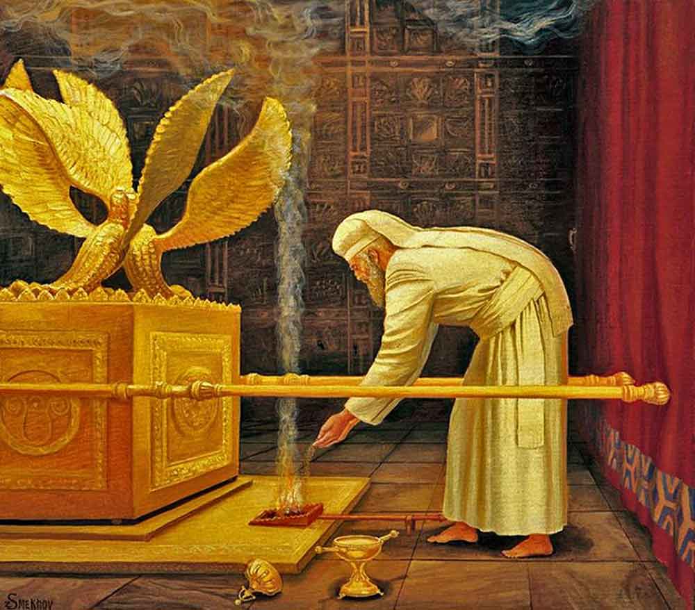 The Day of Atonement: the High Priest of Israel offering Ketoret incense before the Ark of the Covenant