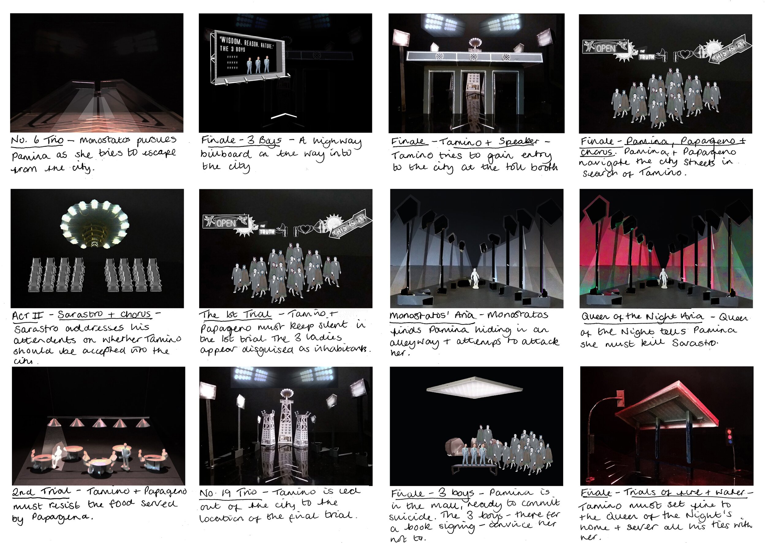  Sketch models and photoshop sketches of key scene changes  