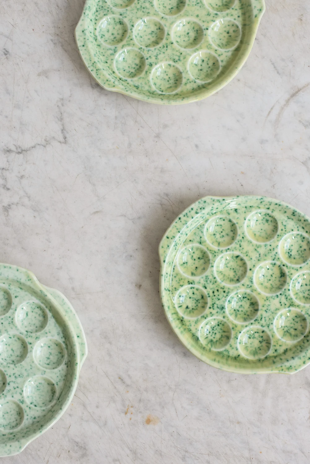  Green Speckled French Escargot Plates - Great for Deviled Eggs