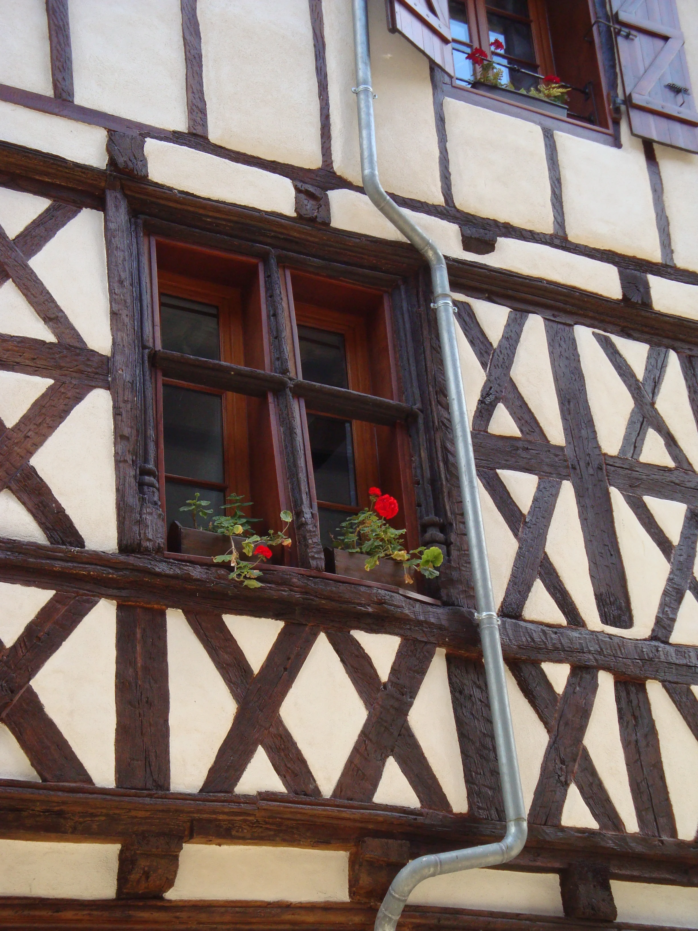 Colombage facade and geraniums