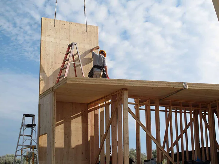 CLT construction needs a considerably smaller crew to construct CLT framing. Retrieved from: inhabitat.com/jesse-garlicks-sky-house-is-an-off-the-grid-vacation-retreat-in-washington/sky-house-washington-lead/