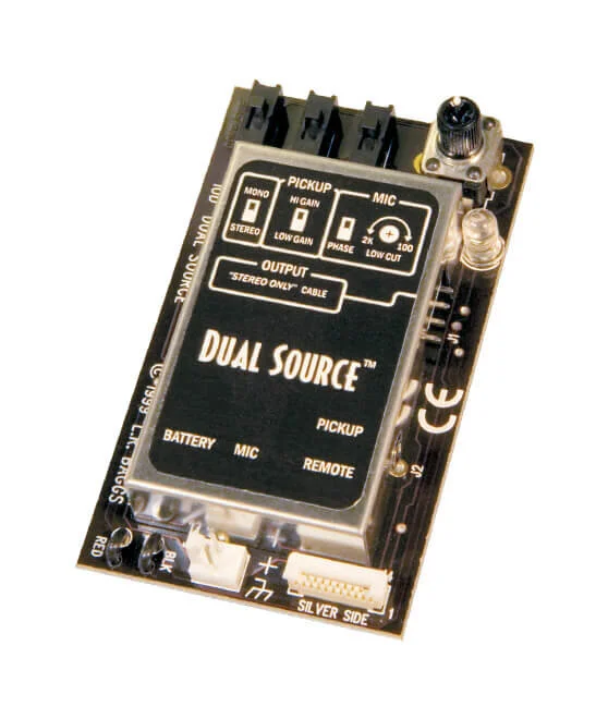 Dual Source Acoustic Guitar Pickup and Microphone Mixing System