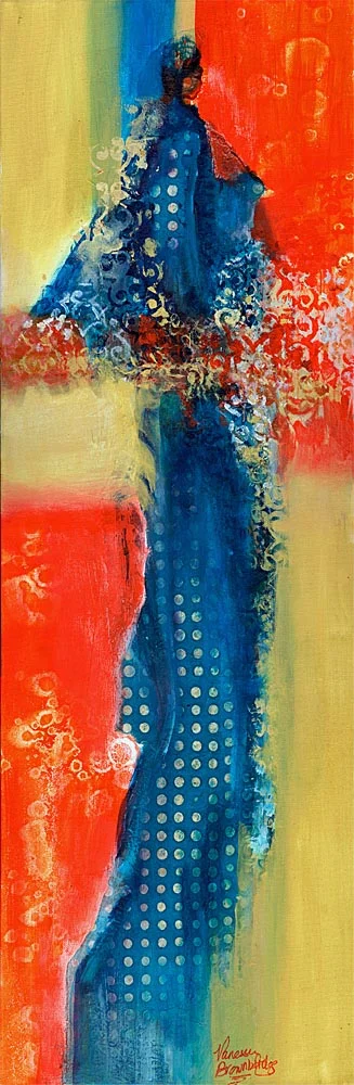 Dancing the Polka Blue 12x36 Triptych