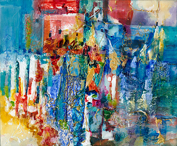 Market Day at the Harbour Front Mixed 26x22