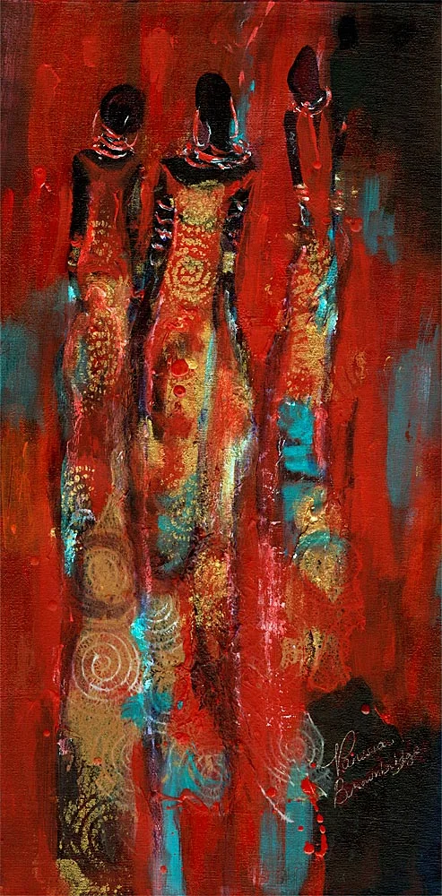 A Gathering of Friends 1 Triptych, Mixed /Collage, 12x24