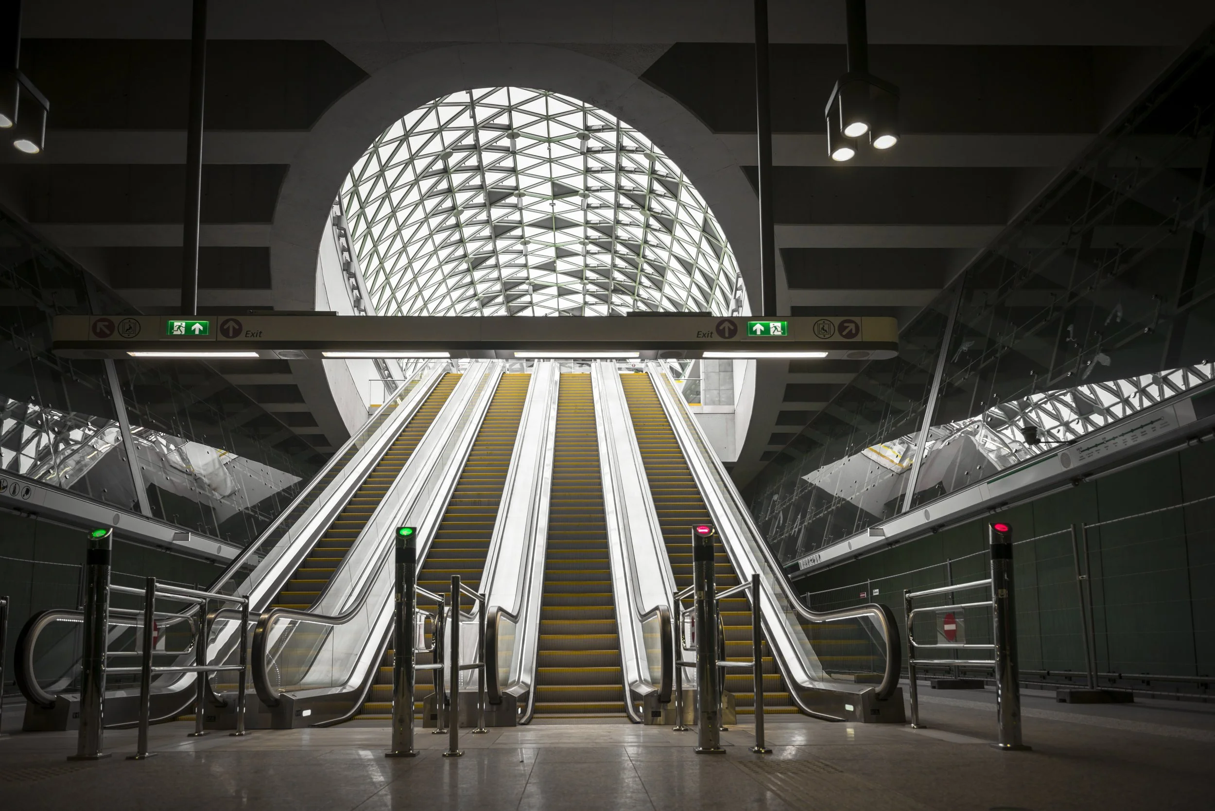 Moving escalator in the business center