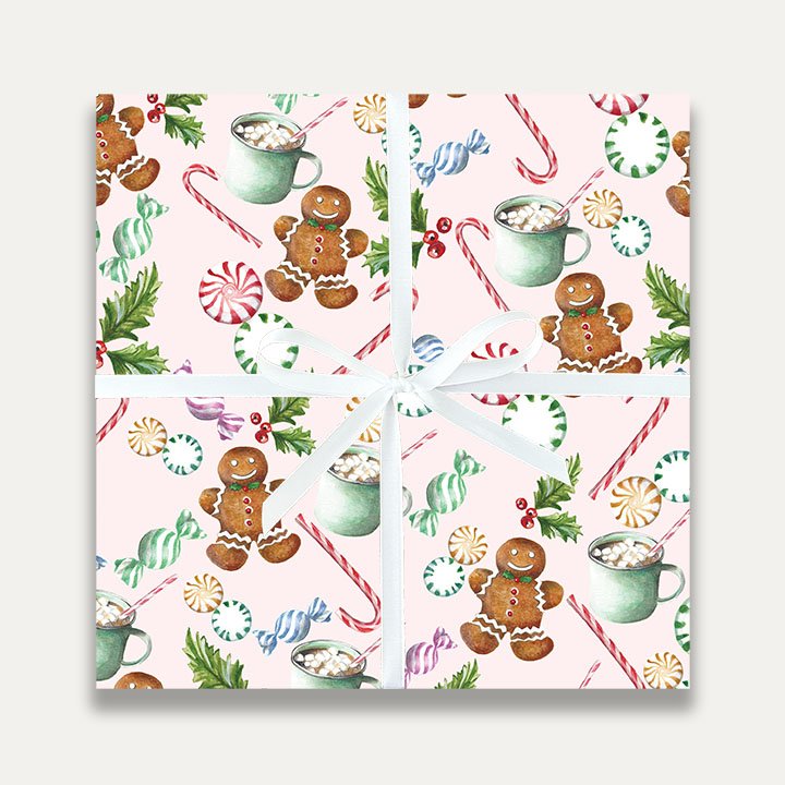 Janice Nelson Red and Pink Christmas Sweets Gift Wrap Holiday Wrapping Paper Candy Cane Gift Wrap