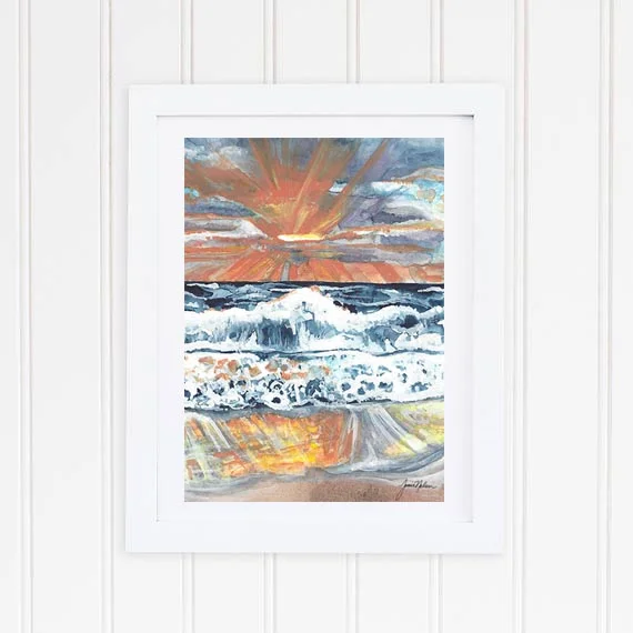 Janice Nelson Made in USA 5x7 Watercolor Waves Print Beach Landscape Frame