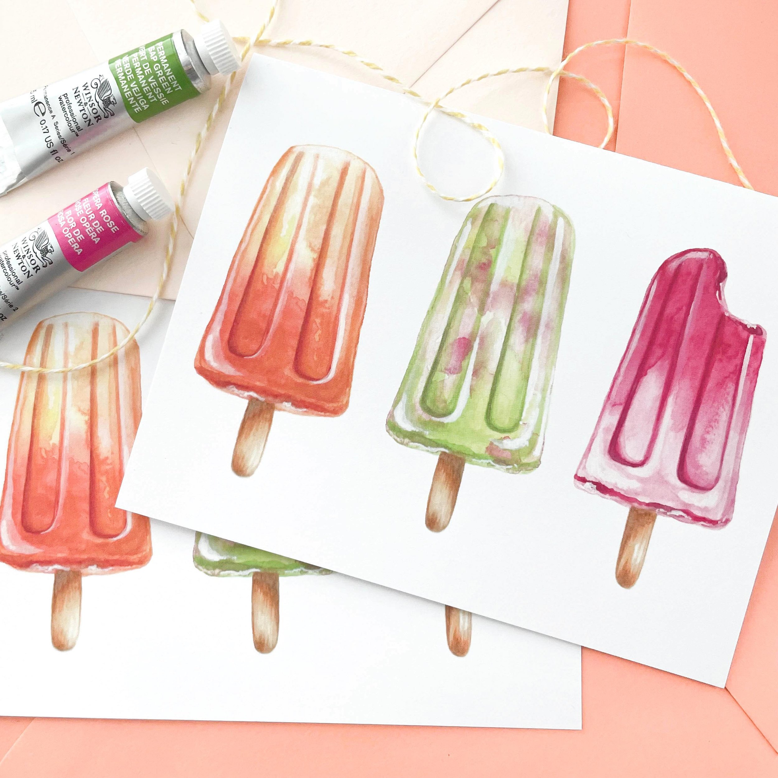 These bright and colorful mouth-watering popsicle greeting cards will surely sweeten someone&rsquo;s day! Available on my website, link in profile!
