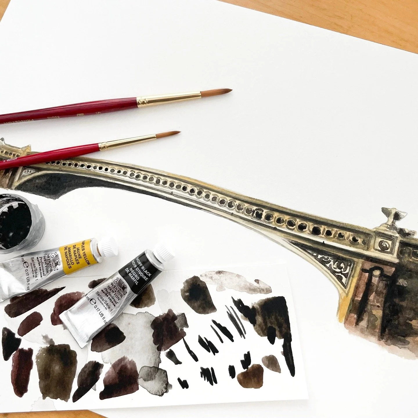 A watercolor motif of NYC&rsquo;s Bow Bridge in Central Park! This artwork made its way onto a custom watercolor map for a wedding stationery suite. I love creating architectural paintings, so please do get in touch to start a project by emailing me 
