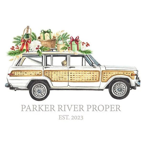 A holiday rendition of a logo I created for Parker River Proper, a New England based business that creates beautiful handmade Nantucket baskets and accessories! I love how this version of the logo showcases cheerful holiday motifs intertwined with th