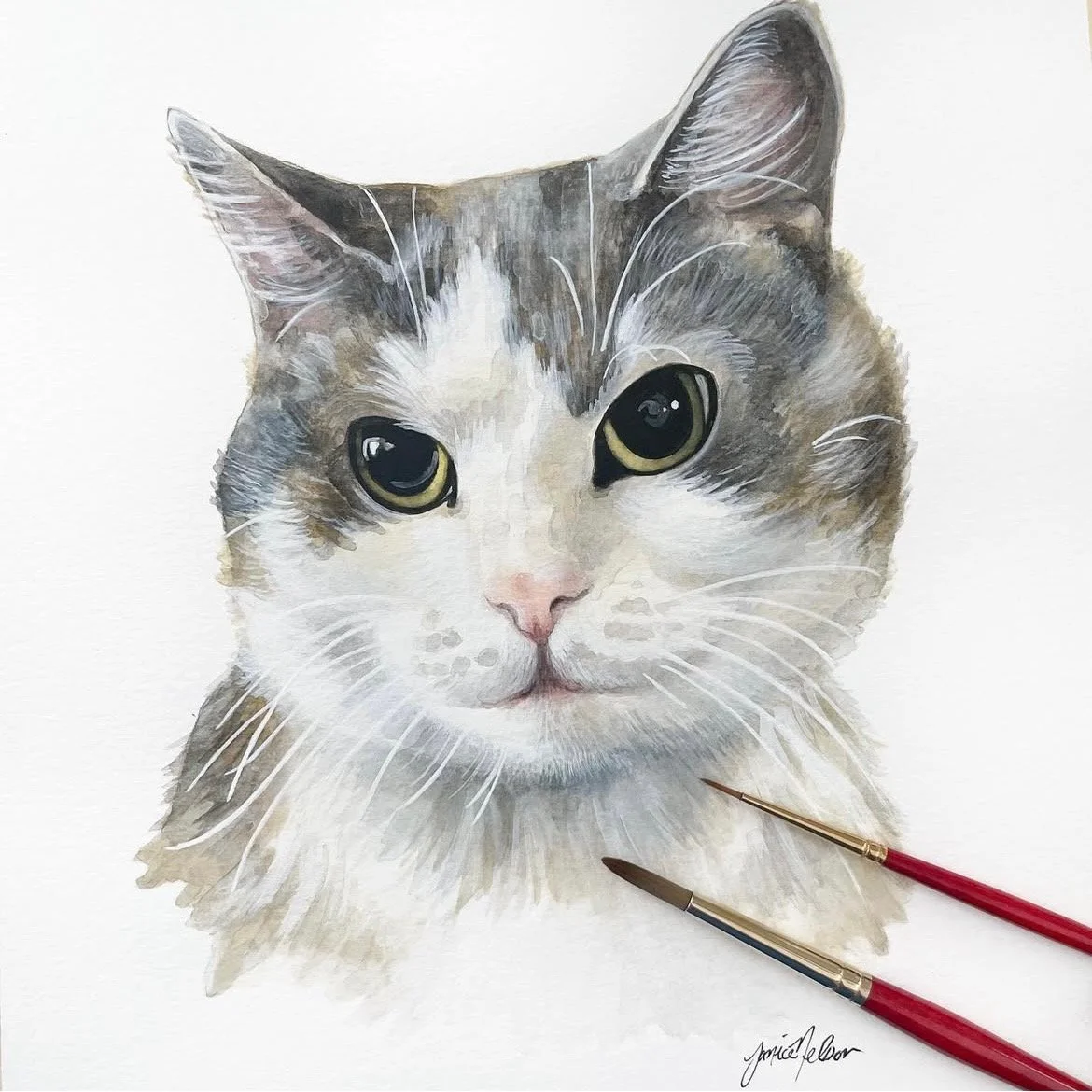 I am currently booking custom watercolor pet portraits for the upcoming holiday season - all pets are welcome! Get in touch by emailing me at info@janicenelsondesigns.com or by booking through my website, link in profile 🐈🐕