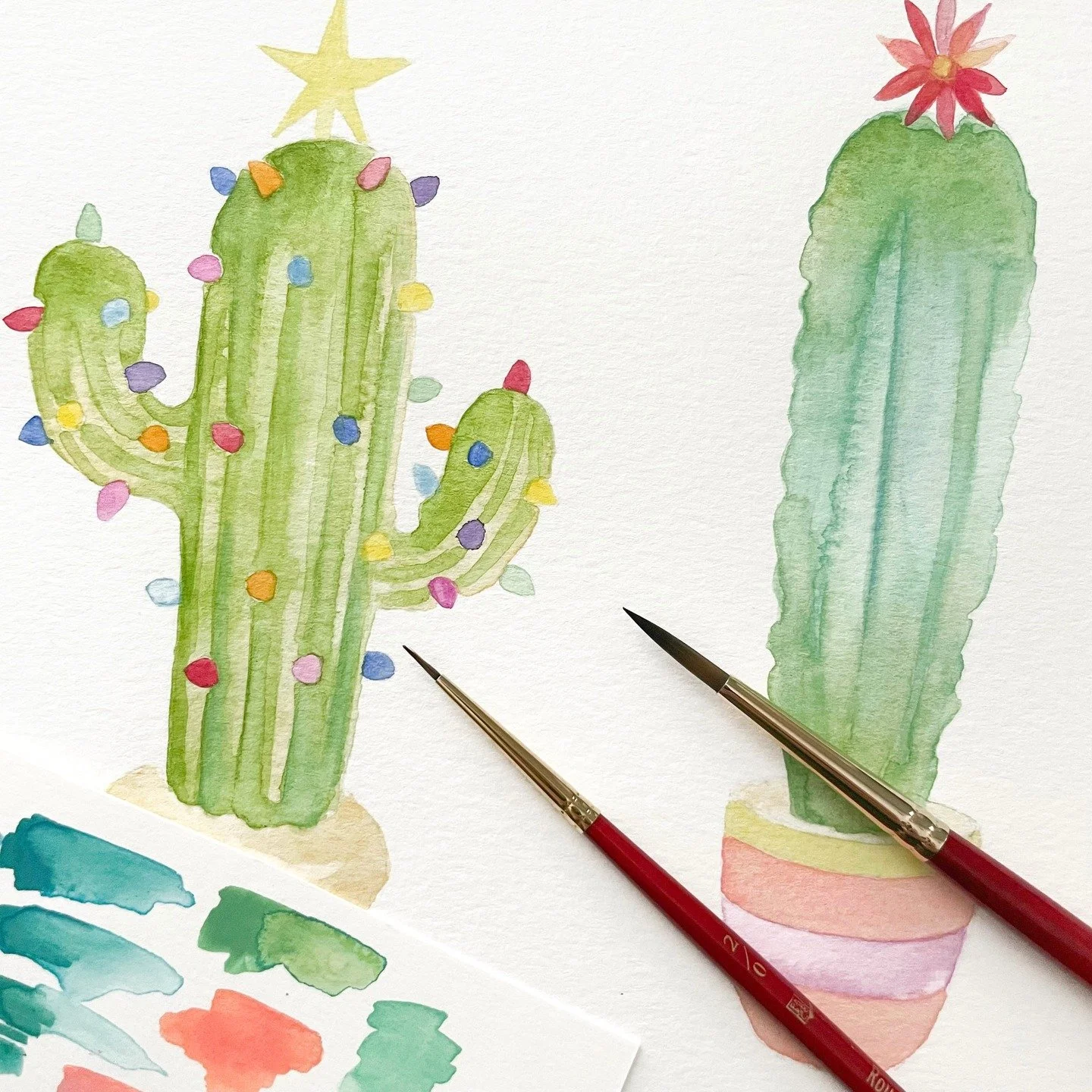 Cute and colorful cactus motifs underway for a cheerful holiday print 🌵🎄