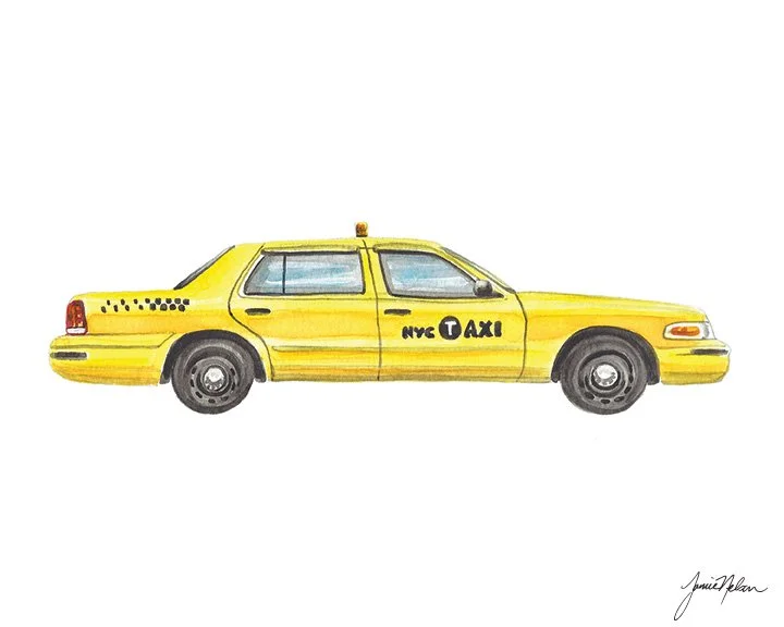 Janice Nelson 8x10 Watercolor NYC Taxi Cab Art Print