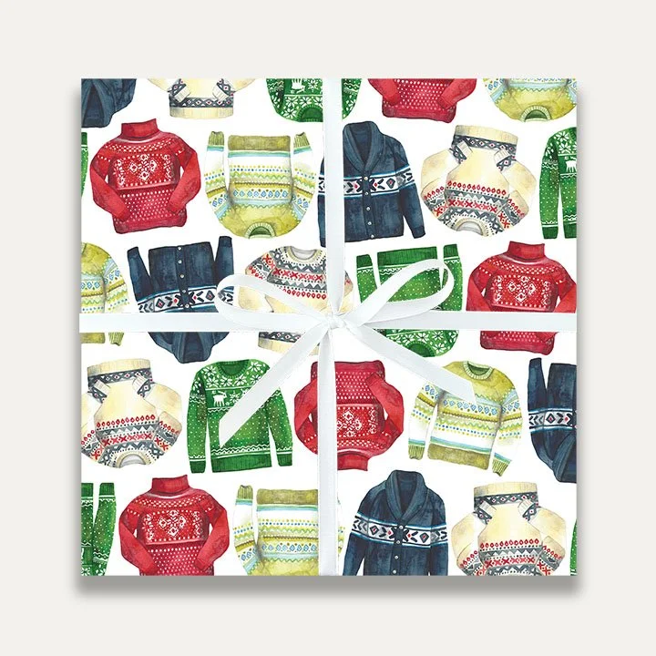 Janice Nelson Ugly Christmas Sweaters Gift Wrap Holiday Wrapping Paper Cozy Christmas Sweaters Gift Wrap
