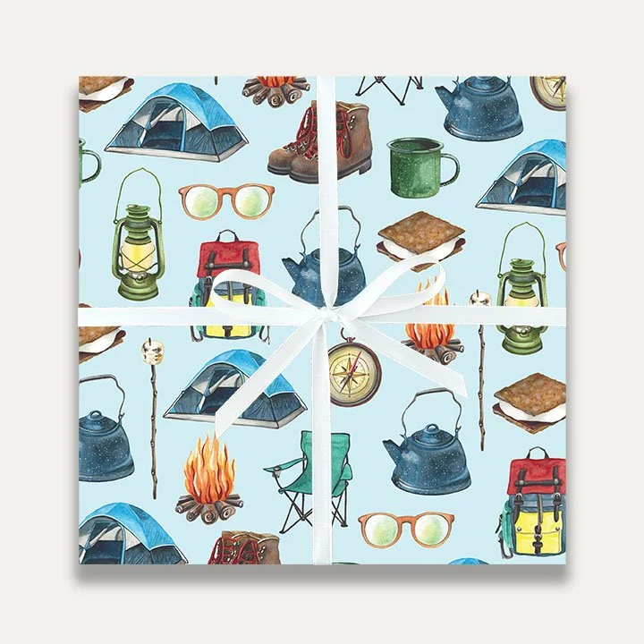 Janice Nelson Designs Camping Gift Wrap Birthday Wrapping Paper Outdoor Adventure Gift Wrap