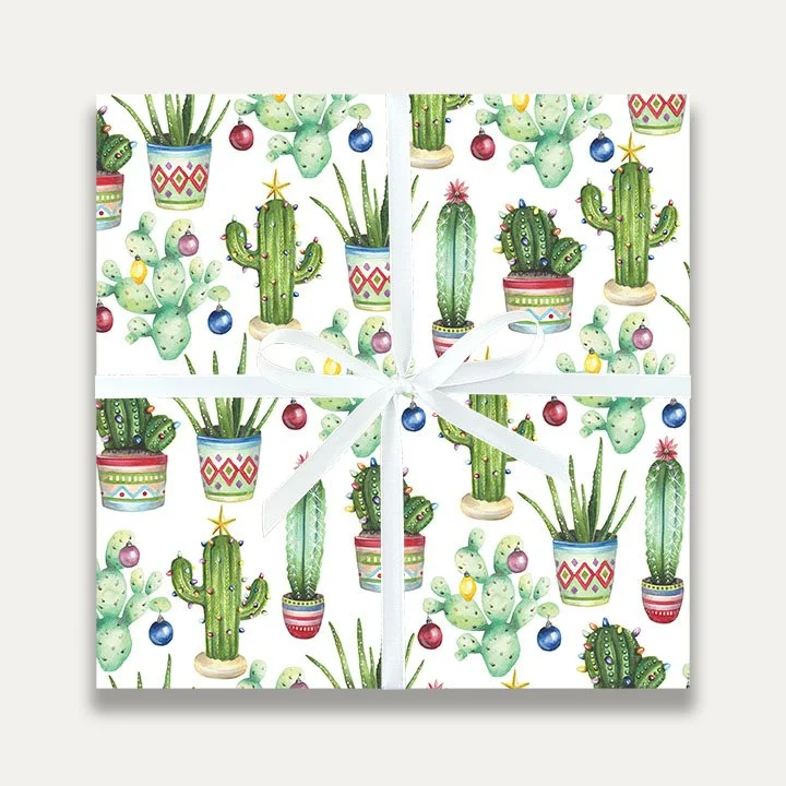Janice Nelson Christmas Cactus Gift Wrap Holiday Wrapping Paper Succulent Christmas Wrap