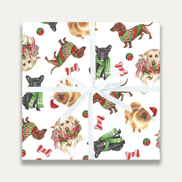 Janice Nelson Designs Christmas Dogs Gift Wrap Holiday Wrapping Paper Cute Christmas Dogs