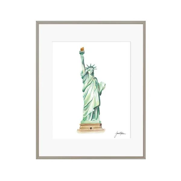 Janice Nelson 8x10 Watercolor Statue of Liberty Art Print in Frame