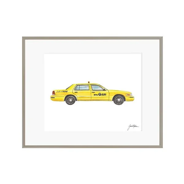 Janice Nelson 8x10 Watercolor NYC Taxi Cab Art Print in Frame