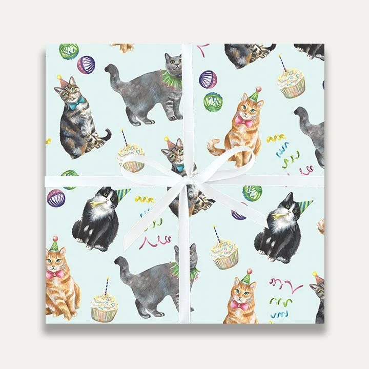 Janice Nelson Designs Birthday Cats Gift Wrap Birthday Wrapping Paper Cute Holiday Cats