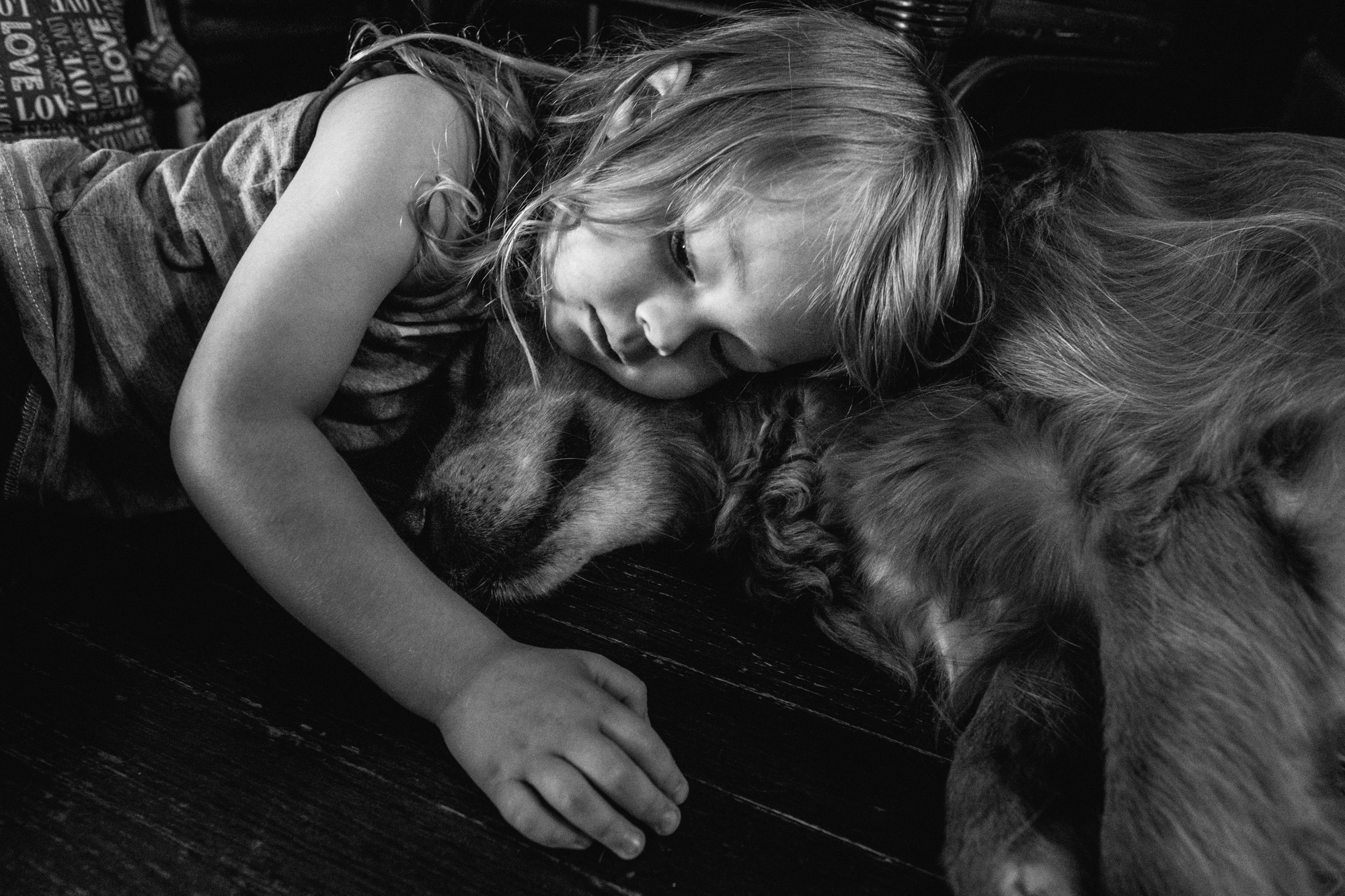 Little boy and dog best friend.