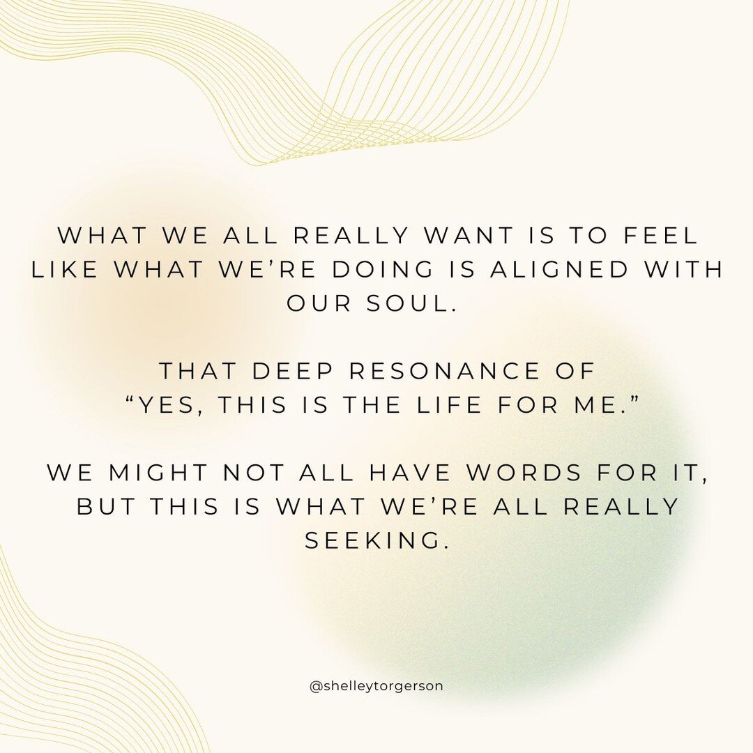 What we all really want is to feel like what we&rsquo;re doing is aligned with our soul. 

That deep resonance of &ldquo;Yes, this is the life for me.&rdquo;

We might not all have words for it, but this is what we&rsquo;re all really seeking.

But w