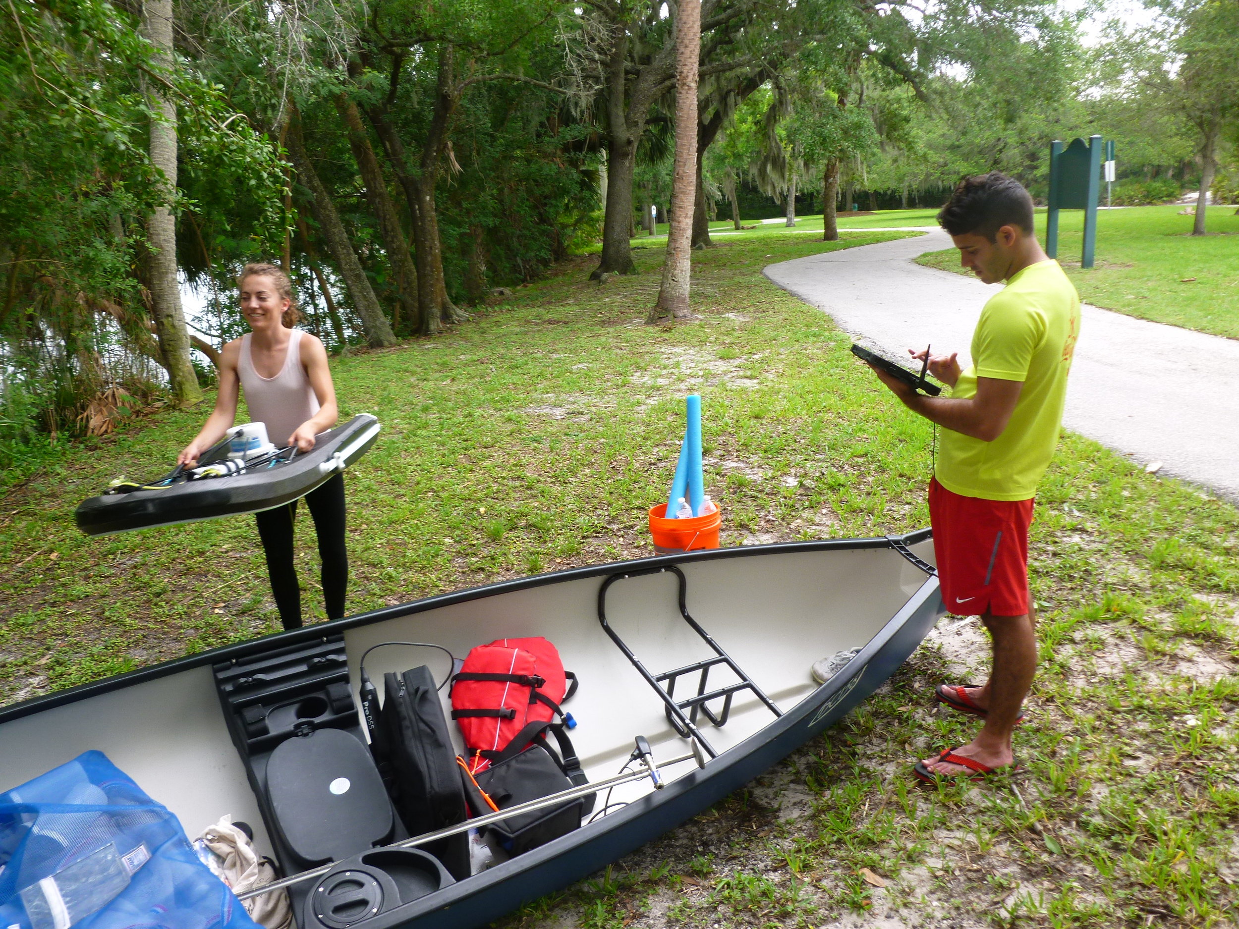 Carlee and Ruben calibrating the ADCP at Sulphur Springs