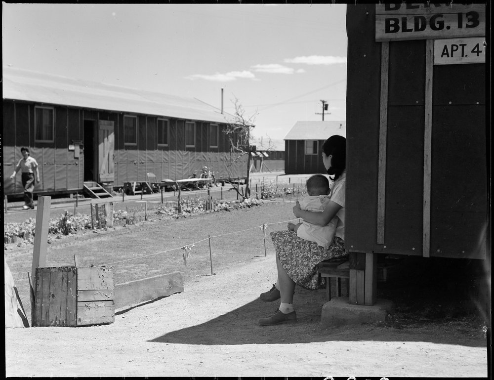 Manzanar Relocation Center, Manzanar, California. Lawns and flowers have been planted by some of th . . .