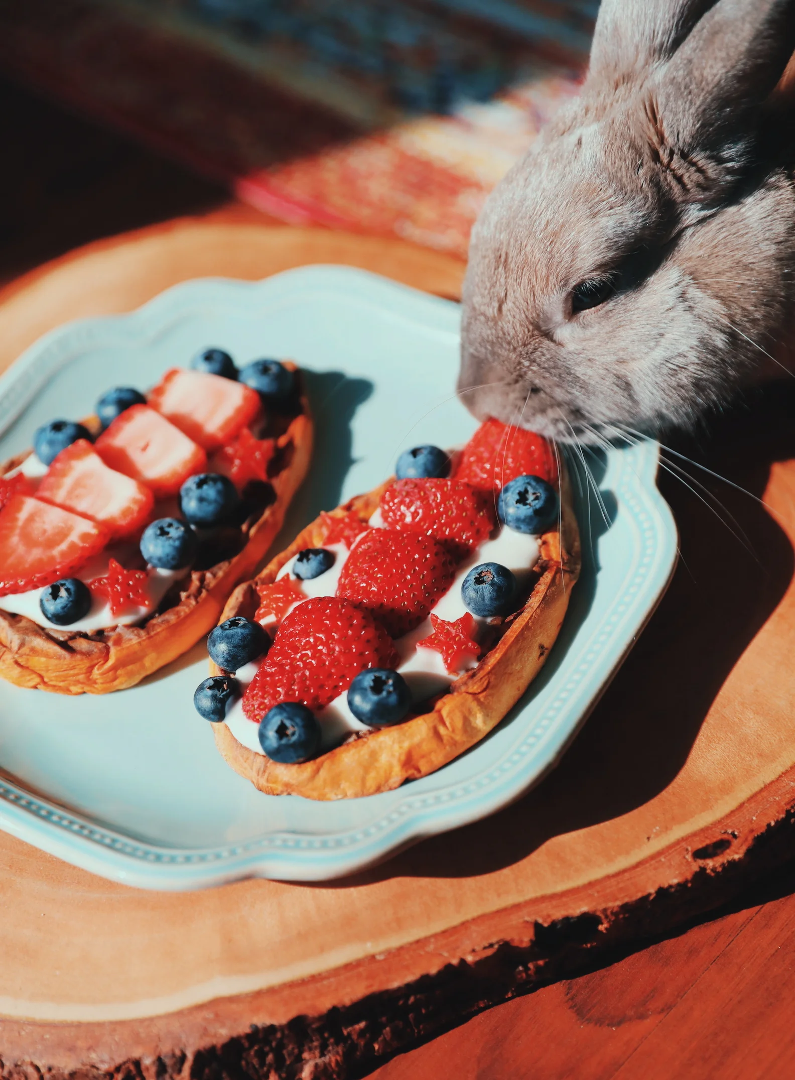 Violet attempting to steal a strawberry