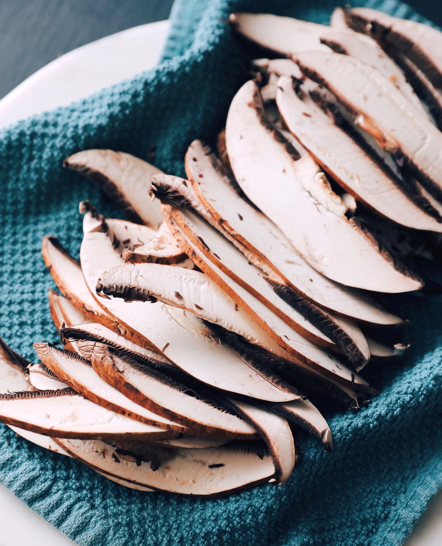 Portobello mushrooms thinly sliced with a sharp knife